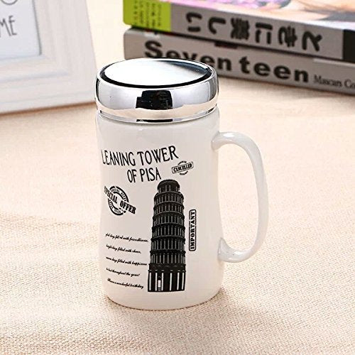 Fancy Cute White Travel Tower Printed Ceramic Coffee Milk Tea Mugs 450 ML