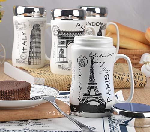 Fancy Cute White Travel Tower Printed Ceramic Coffee Milk Tea Mugs 450 ML